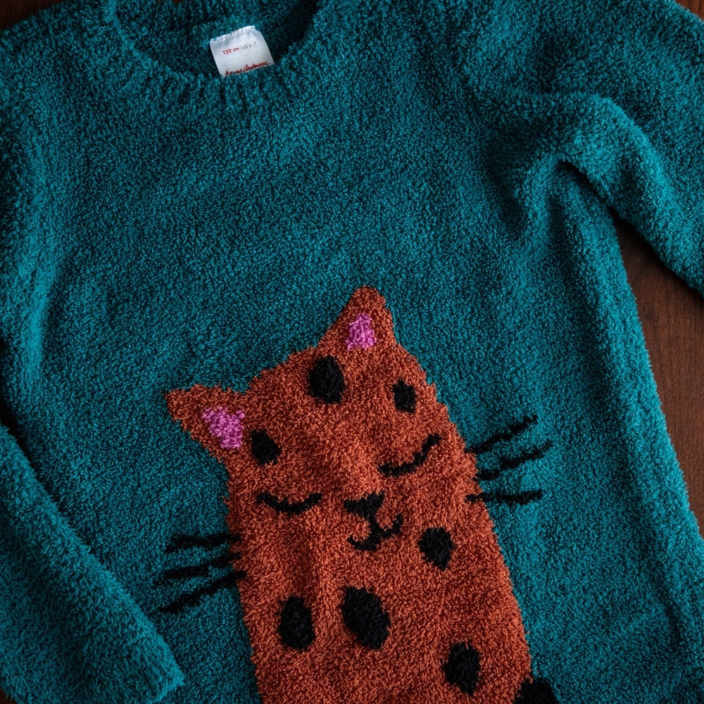 Hanna Andersson Girls Marshmallow Cat Sweater